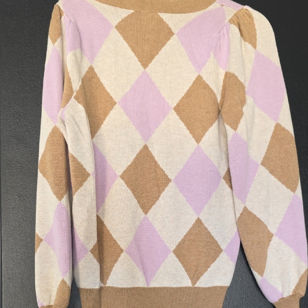 LOFT Women's Argyle Sweater - Cream, Tan, and Purple - Picture 5 of 5